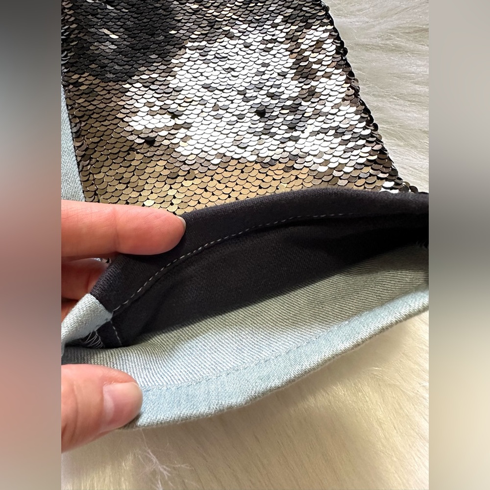 French Connection Women’s Jeans Reversible Flip Sequins Gunmetal Size 10 NWOT - Picture 8 of 15